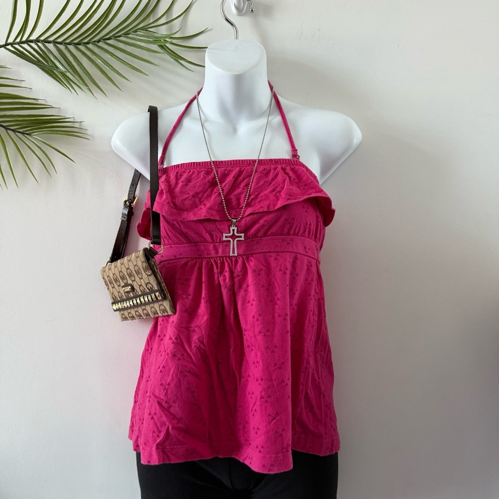 Y2k Pink halter summer top ties at back with ruffle details 💖